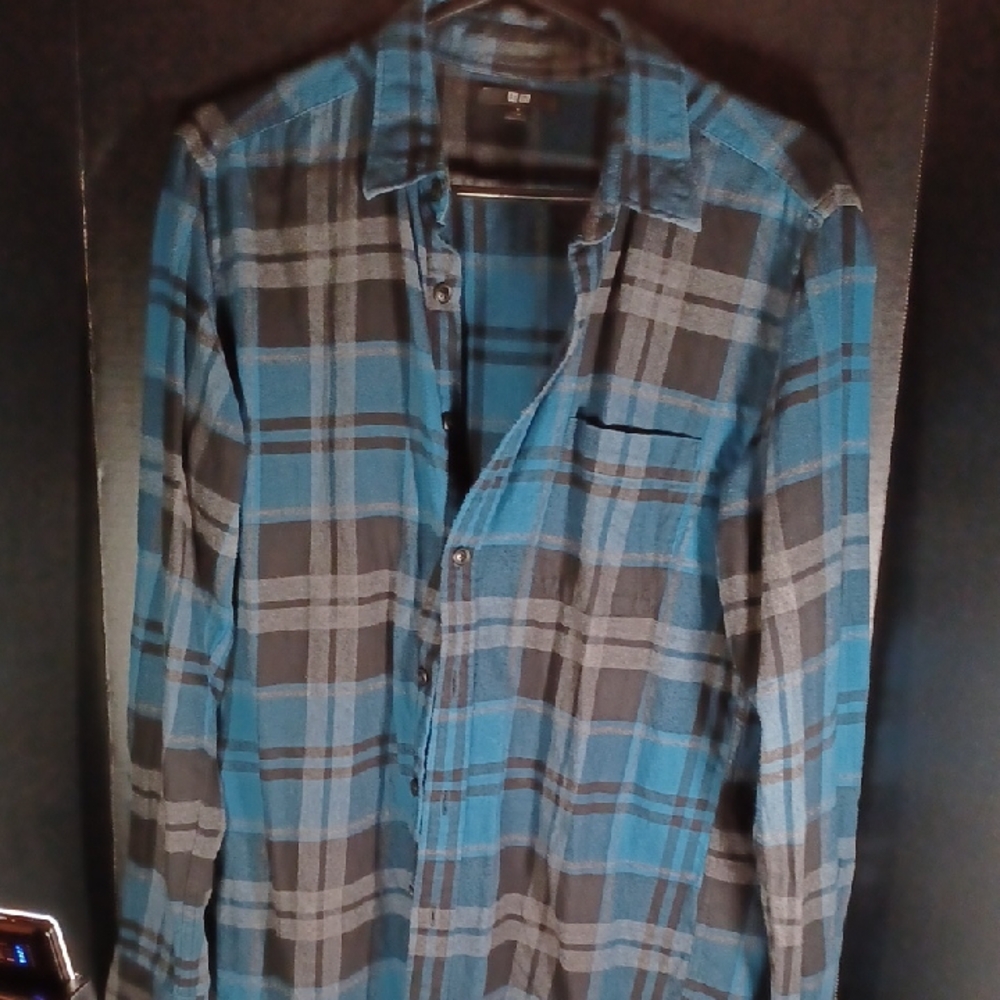 Uniqlo Black and Blue Plaid Shirt